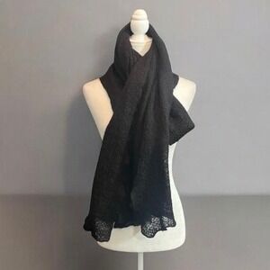 Lauren Ralph Lauren Knit Scarf Women OS Black Mohair Blend Wrap Cozy